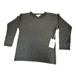 Cocobleu New York Medium Gray Sweater W/ White Dots & Long Sleeves NEW W/ Tags
